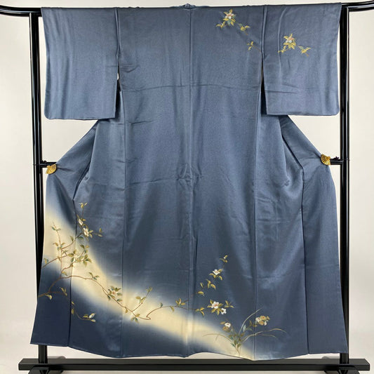 【庫存清倉】訪問服 身長153.5cm 袖長62cm S 雙層 枝花 金彩裝飾 螺鈿 青灰 純蠶絲 優品級