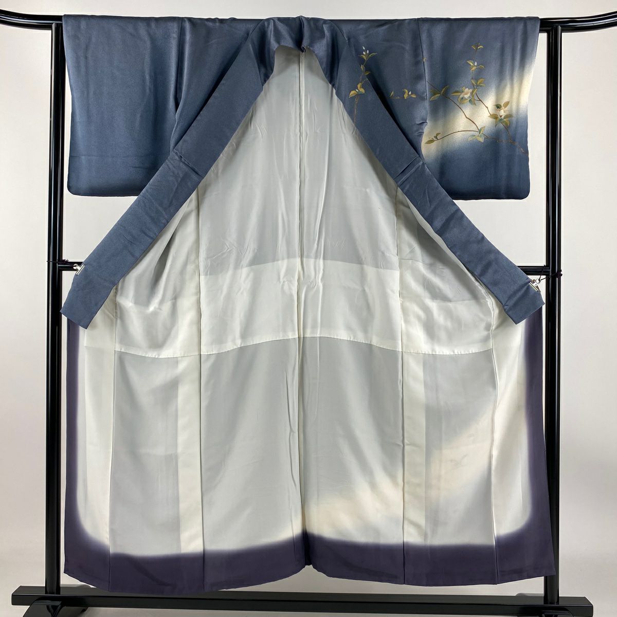 【庫存清倉】訪問服 身長153.5cm 袖長62cm S 雙層 枝花 金彩裝飾 螺鈿 青灰 純蠶絲 優品級