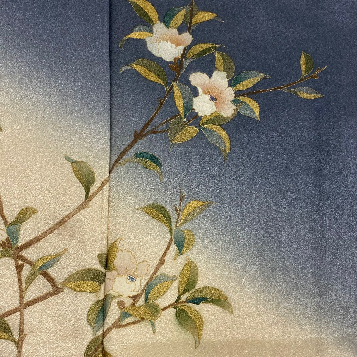 【庫存清倉】訪問服 身長153.5cm 袖長62cm S 雙層 枝花 金彩裝飾 螺鈿 青灰 純蠶絲 優品級