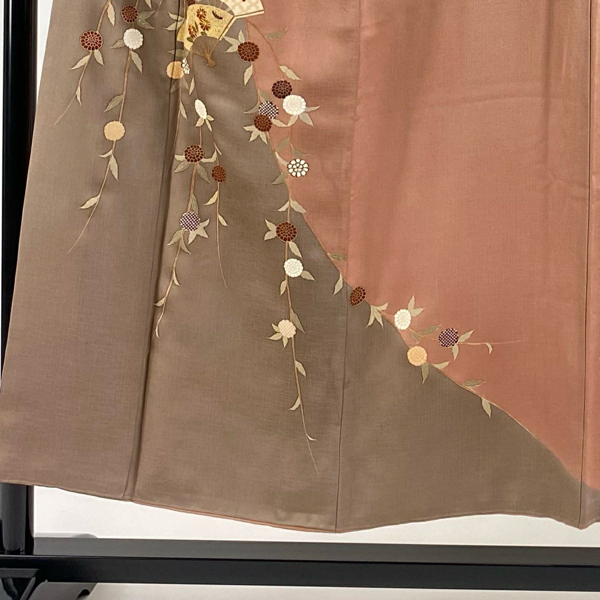 【庫存清倉】訪問服 身長152cm 袖長63cm S 雙層 扇子子 枝花 金絲 金銀彩 小豆 深紅 純蠶絲 優品級