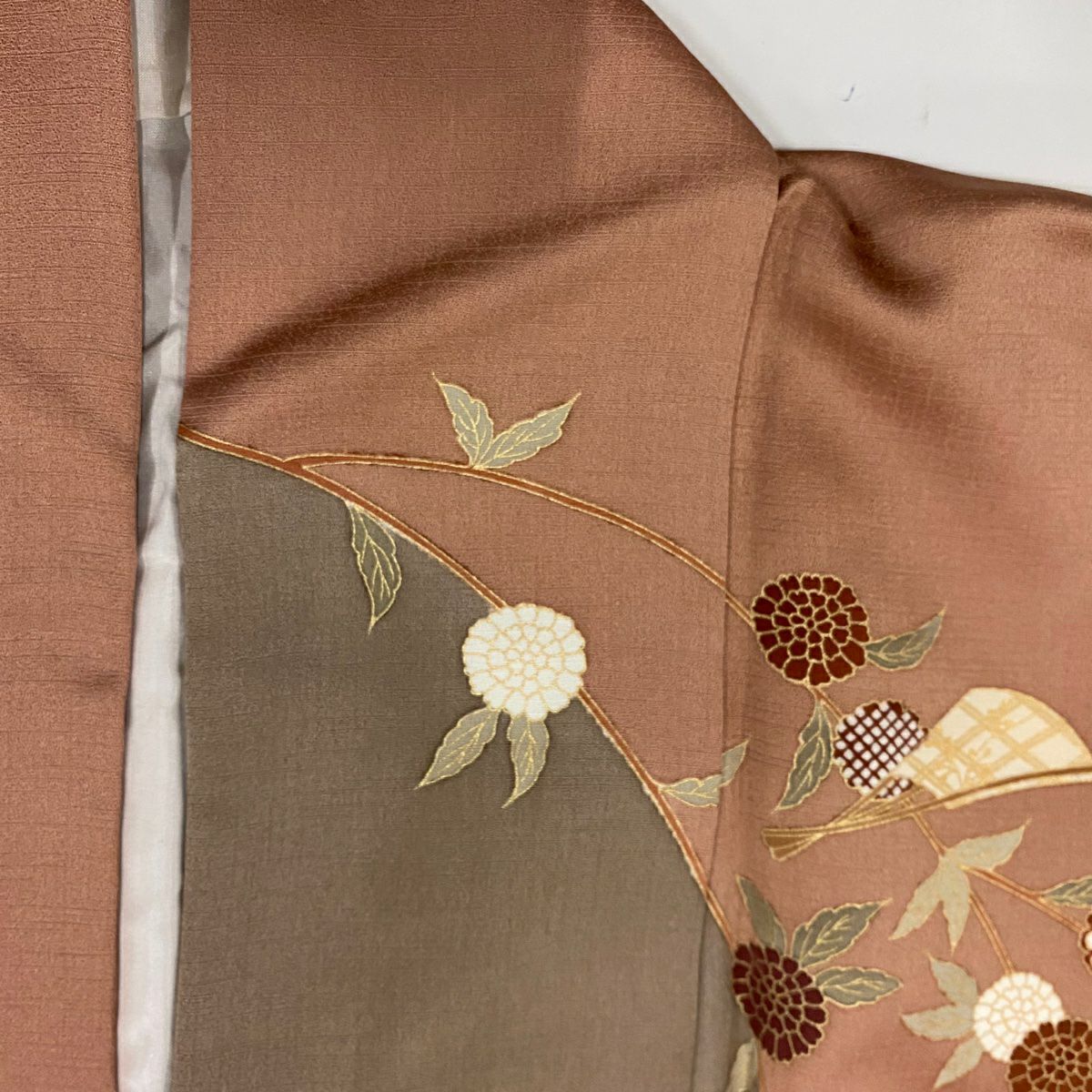 【庫存清倉】訪問服 身長152cm 袖長63cm S 雙層 扇子子 枝花 金絲 金銀彩 小豆 深紅 純蠶絲 優品級