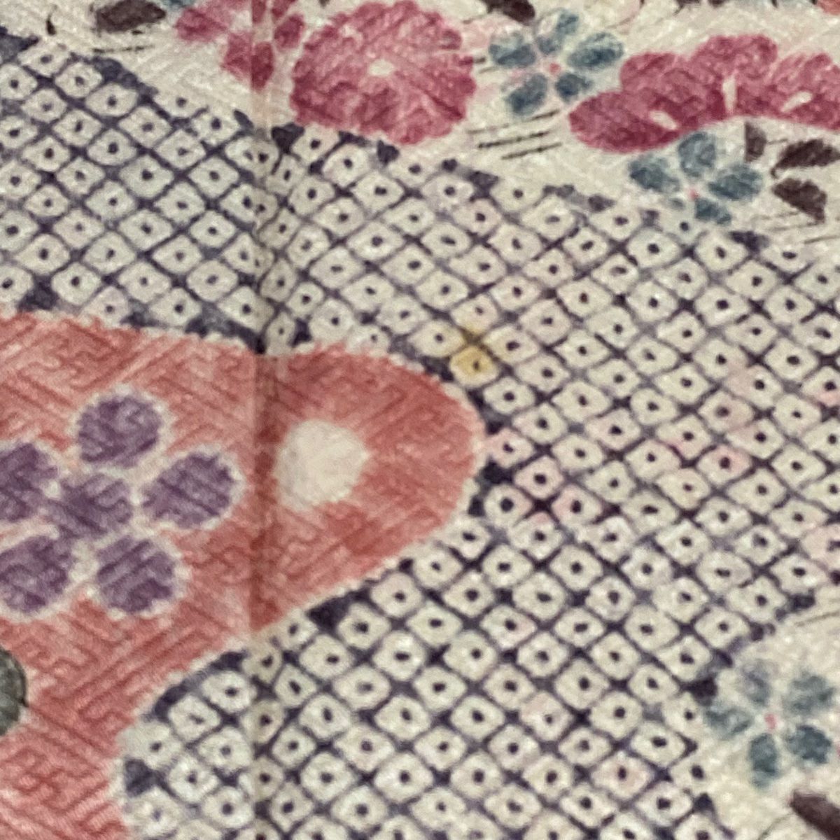 【庫存清倉】訪問服 身長158.5cm 袖長64.5cm M 雙層 草花紋紋 流水 絞染 粉紅 純蠶絲 優品級