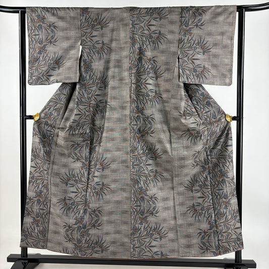 【庫存清倉】 紬織織 身長155cm 袖長62.5cm S 雙層 草花紋紋 焦茶 純蠶絲 美品 秀品級