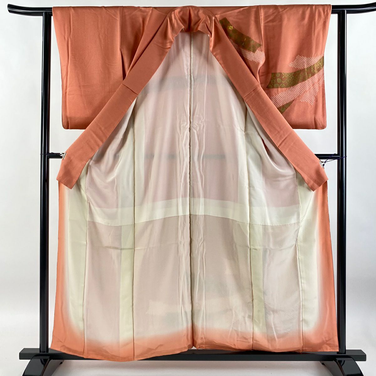 【庫存清倉】訪問服 身長157cm 袖長60.5cm S 雙層 青海波 七寶刺繡 絞染 鮭粉色 純蠶絲 優品級