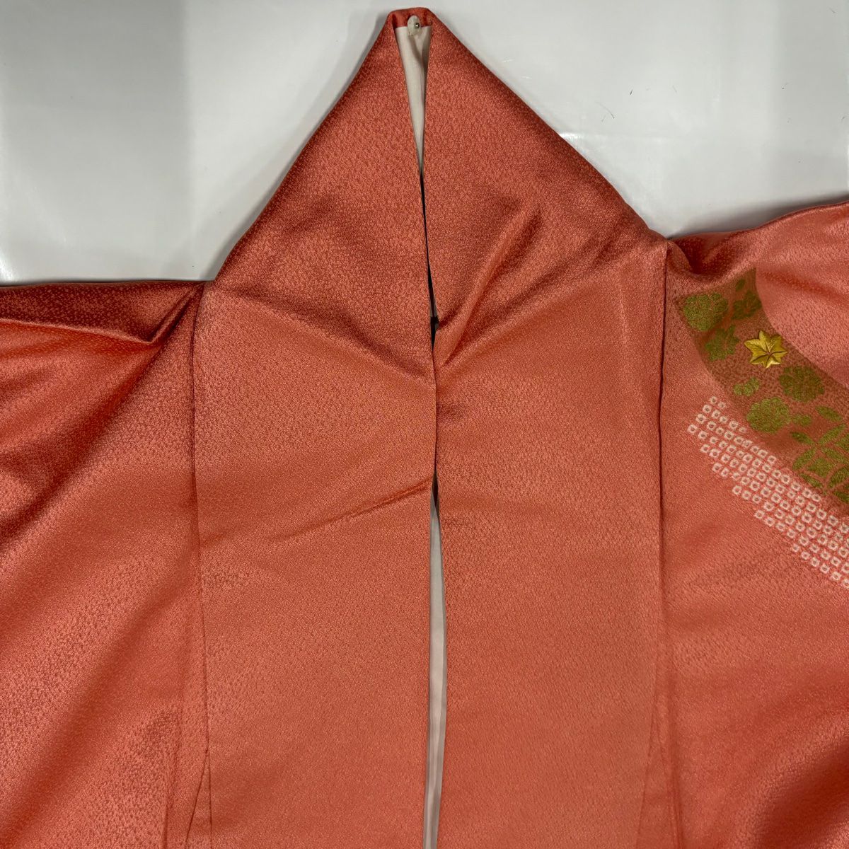 【庫存清倉】訪問服 身長157cm 袖長60.5cm S 雙層 青海波 七寶刺繡 絞染 鮭粉色 純蠶絲 優品級