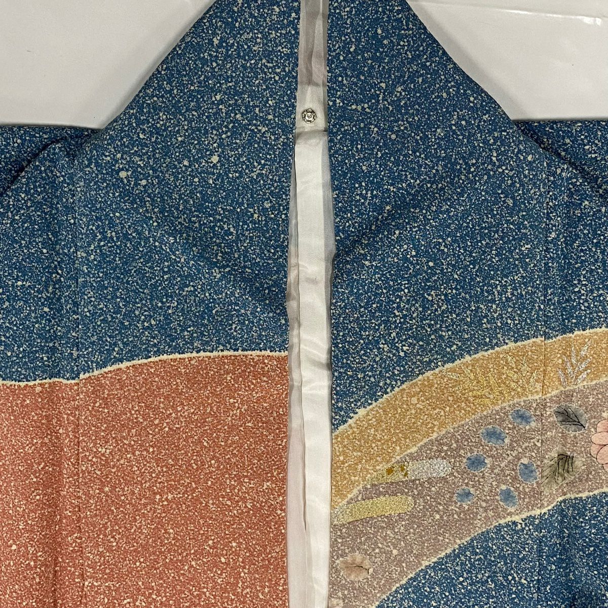 【庫存清倉】訪問服 身長153.5cm 袖長62.5cm S 雙層 草花紋紋 霞 金銀彩 染分 深藍 純蠶絲 優品級