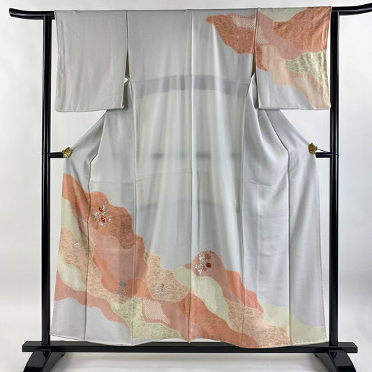 【庫存清倉】訪問服 身長155cm 袖長62.5cm S 雙層 菊花 道長取 金銀彩 絞染 灰白 純蠶絲 優品級