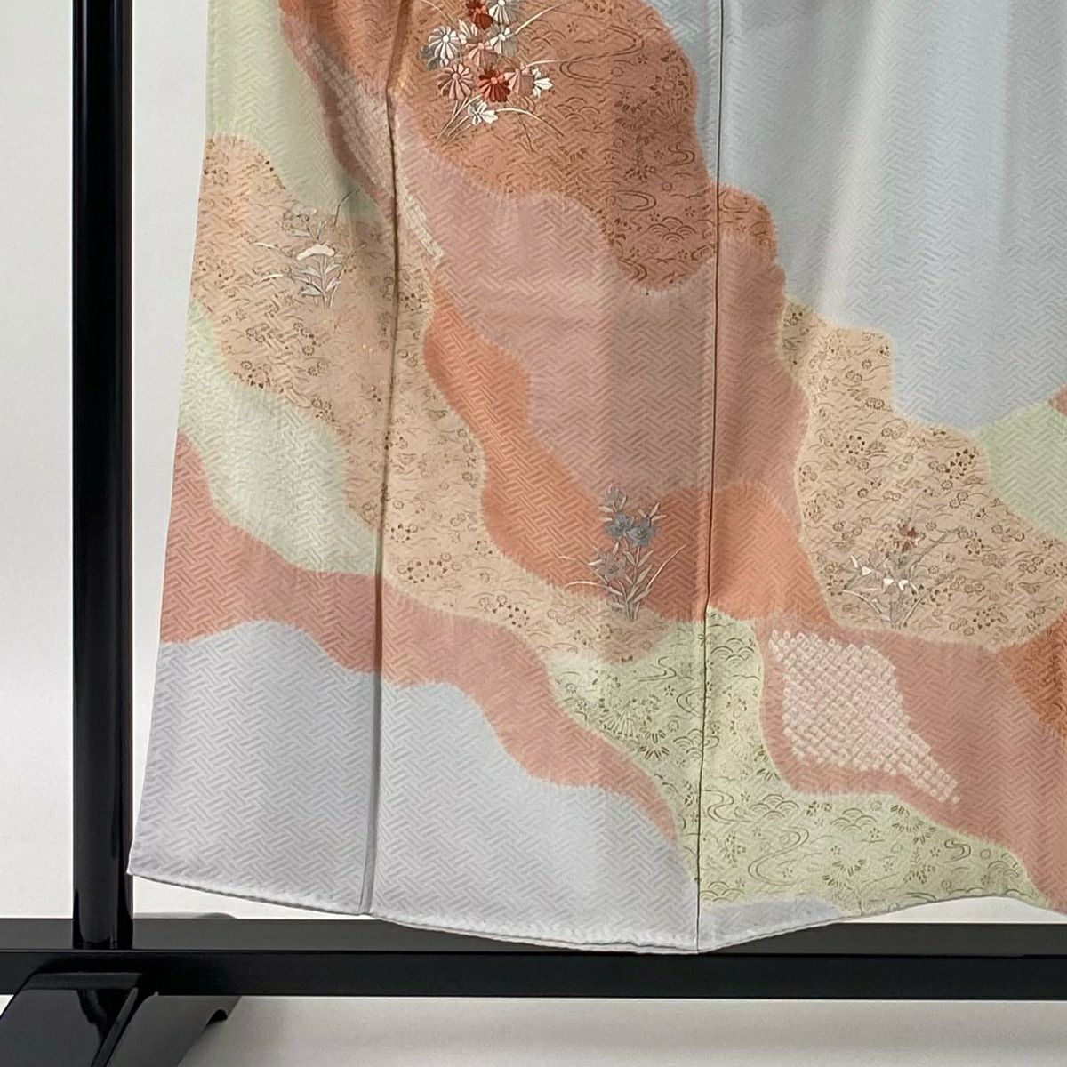 【庫存清倉】訪問服 身長155cm 袖長62.5cm S 雙層 菊花 道長取 金銀彩 絞染 灰白 純蠶絲 優品級