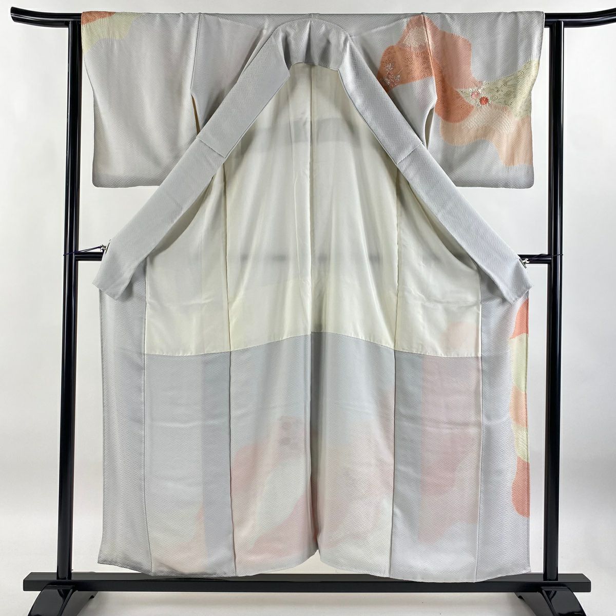 【庫存清倉】訪問服 身長155cm 袖長62.5cm S 雙層 菊花 道長取 金銀彩 絞染 灰白 純蠶絲 優品級