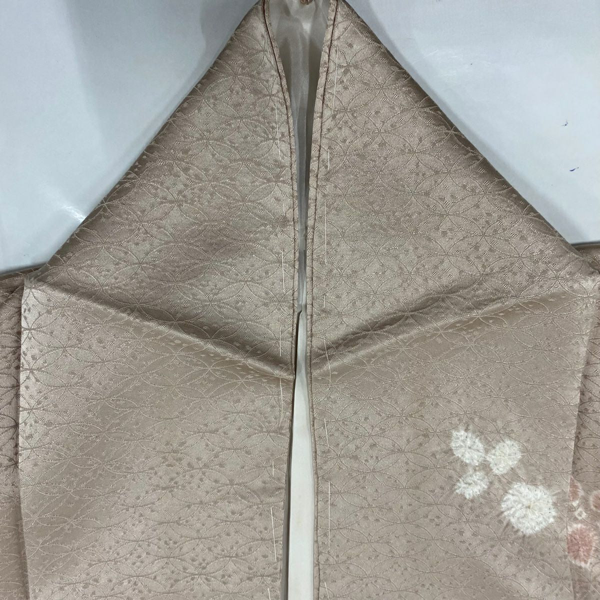 【庫存清倉】 付下 身長162.5cm 袖長65.5cm M 雙層 花紋 道長取 絞染 金銀彩 淺豆色 純蠶絲 名品級