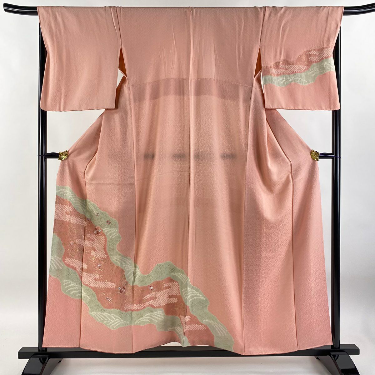 【清倉特賣】訪問服 身長157cm 袖長67.5cm L 雙層 草花紋紋 寶盡くし刺繡 絞染 粉紅 純蠶絲 優品級