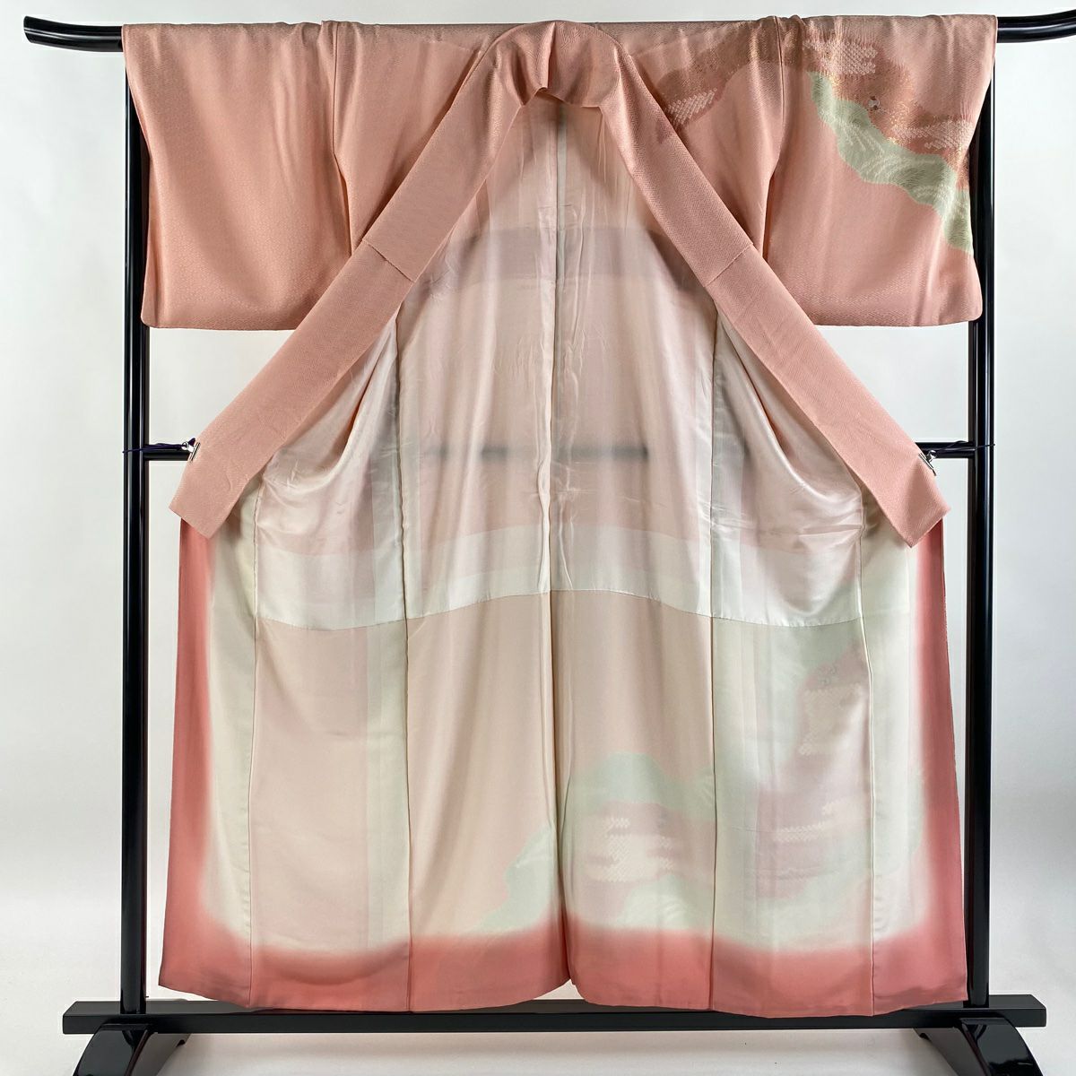 【清倉特賣】訪問服 身長157cm 袖長67.5cm L 雙層 草花紋紋 寶盡くし刺繡 絞染 粉紅 純蠶絲 優品級