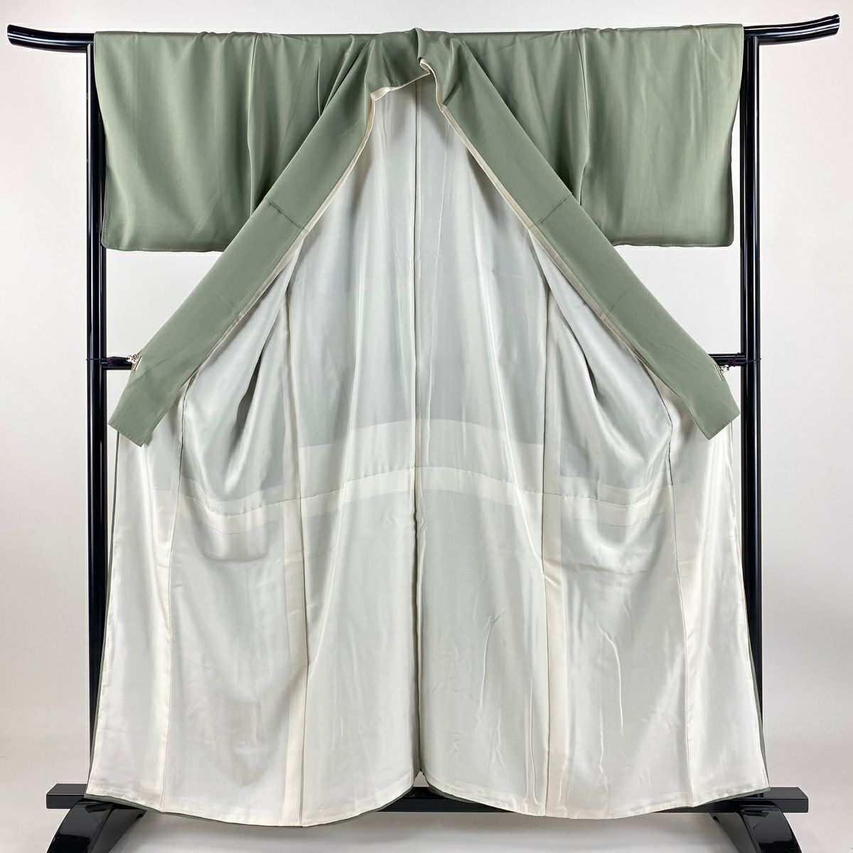 色留袖禮服 身長159.5cm 袖長65cm M 雙層 金閣寺 松樹 金銀彩 漸層 灰綠 純蠶絲 秀品級