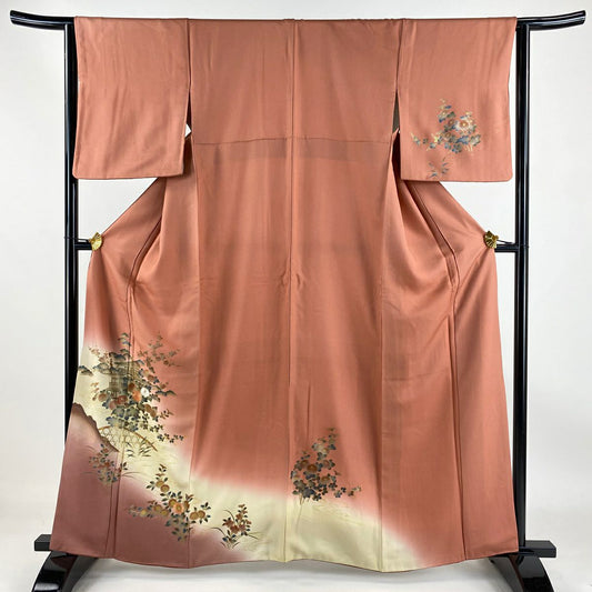 【庫存清倉】訪問服 身長161cm 袖長64cm M 雙層 建物 菊花花刺繡 金線 鮭粉色 純蠶絲 優品級