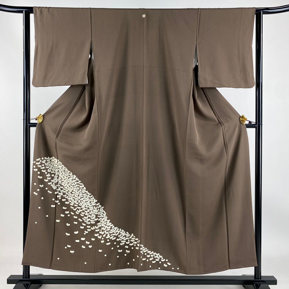 【庫存清倉】訪問服 身長150cm 袖長62cm S 雙層 花紋 金絲 金銀彩 茶 純蠶絲 優品級 一個紋