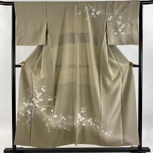 【庫存清倉】訪問服 身長152.5cm 袖長64cm M 雙層 菊花 萩 漸層 灰茶 純蠶絲 優品級 一個紋