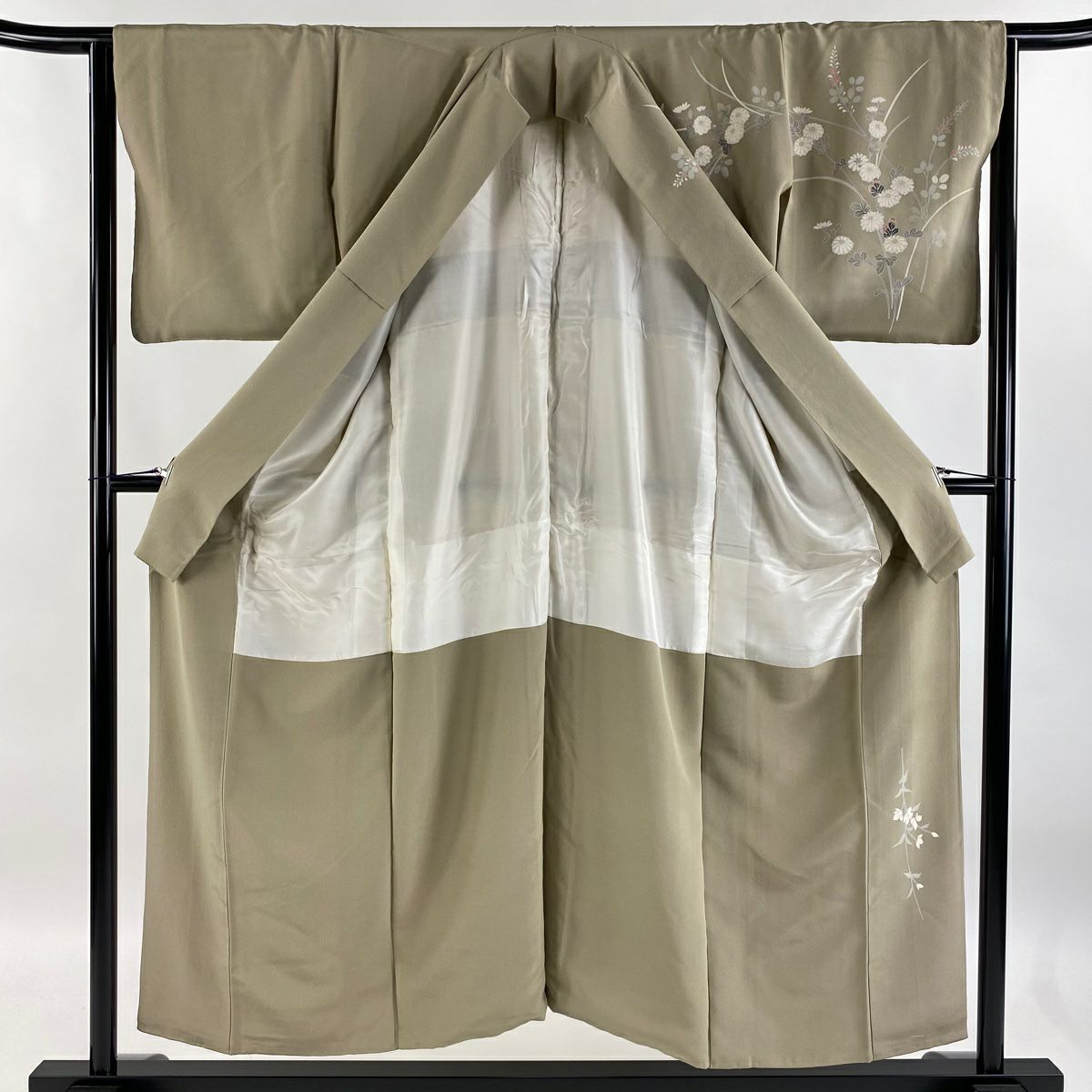 【庫存清倉】訪問服 身長152.5cm 袖長64cm M 雙層 菊花 萩 漸層 灰茶 純蠶絲 優品級 一個紋