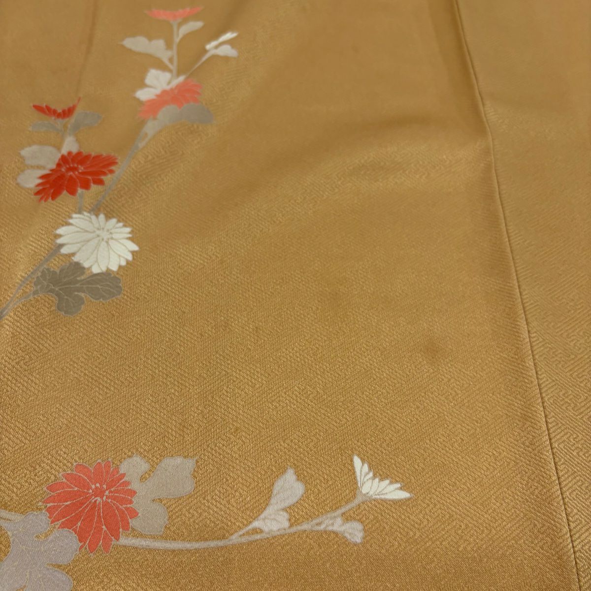 【庫存清倉】訪問服 身長161cm 袖長65cm M 雙層 菊花花 櫻花 刺繡 金彩裝飾 山吹色 純蠶絲 優品級