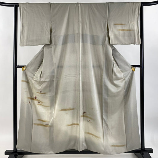 【庫存清倉】 付下 身長157cm 袖長63cm S 雙層 寶物滿載 霞 刺繡 金彩裝飾 灰茶 純蠶絲 美品 秀品級 一個紋