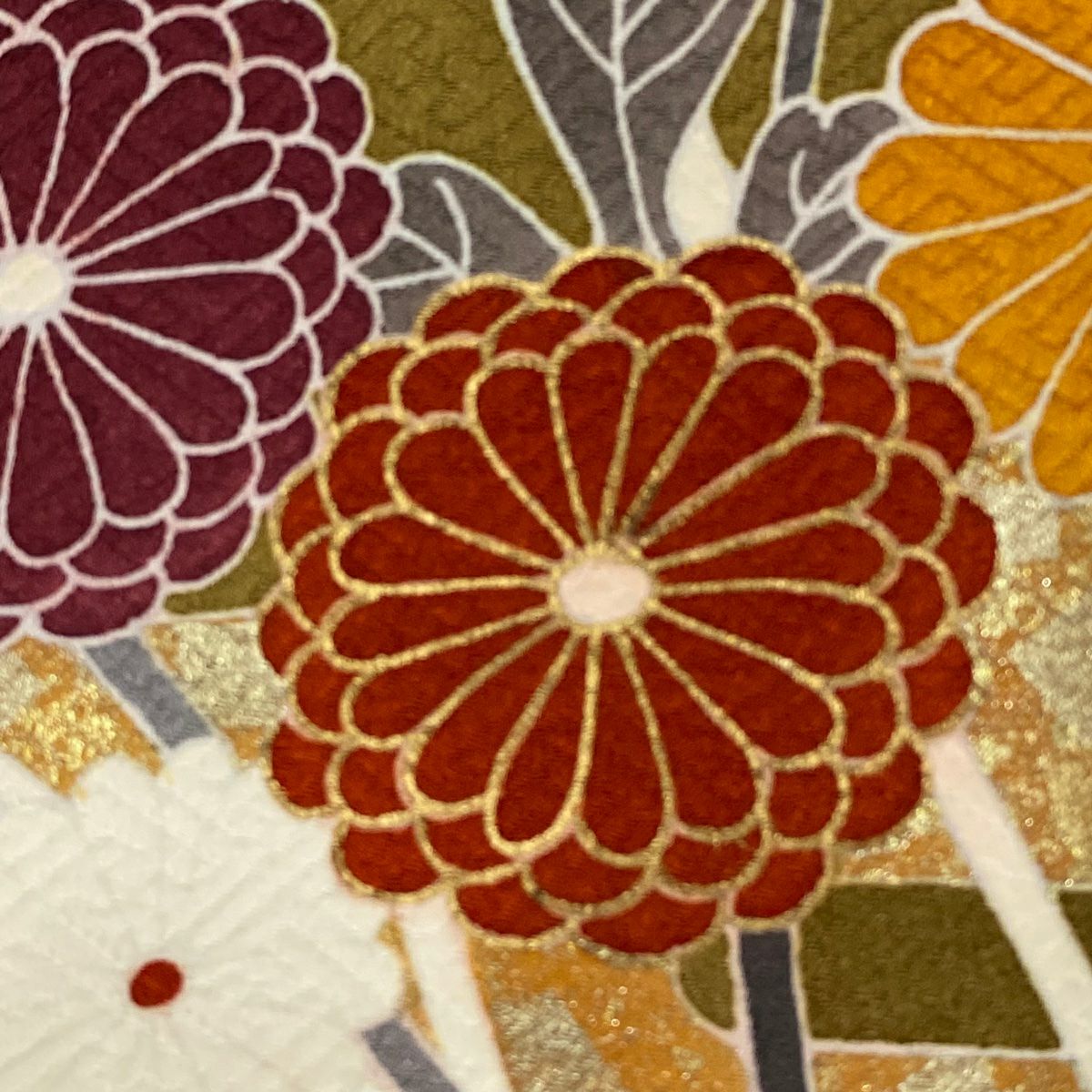 【庫存清倉】訪問服 身長156.5cm 袖長64cm M 雙層 菊花花 ヱ霞 染分 金銀彩 茜 純蠶絲 優品級