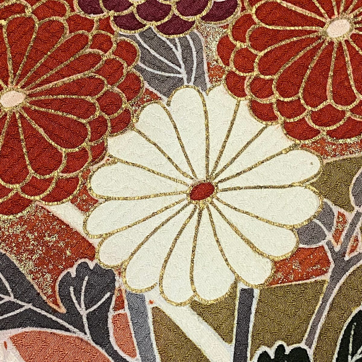 【庫存清倉】訪問服 身長156.5cm 袖長64cm M 雙層 菊花花 ヱ霞 染分 金銀彩 茜 純蠶絲 優品級