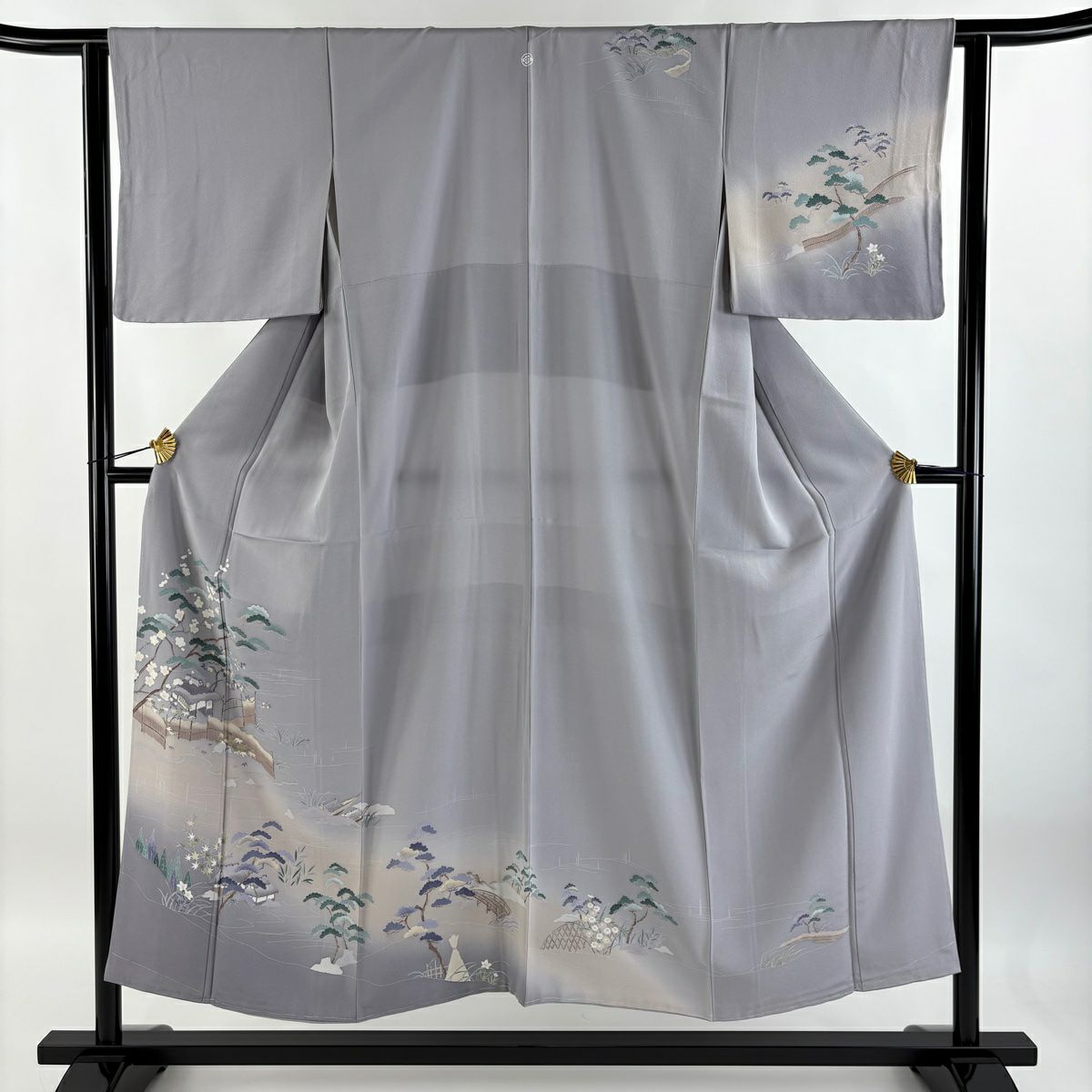 【庫存清倉】訪問服 身長150.5cm 袖長63cm S 雙層 松樹竹子梅花 家屋 染分 逐漸淡化 淺紫 純蠶絲 優品級 一個紋