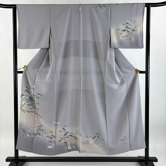 【庫存清倉】訪問服 身長150.5cm 袖長63cm S 雙層 松樹竹子梅花 家屋 染分 逐漸淡化 淺紫 純蠶絲 優品級 一個紋