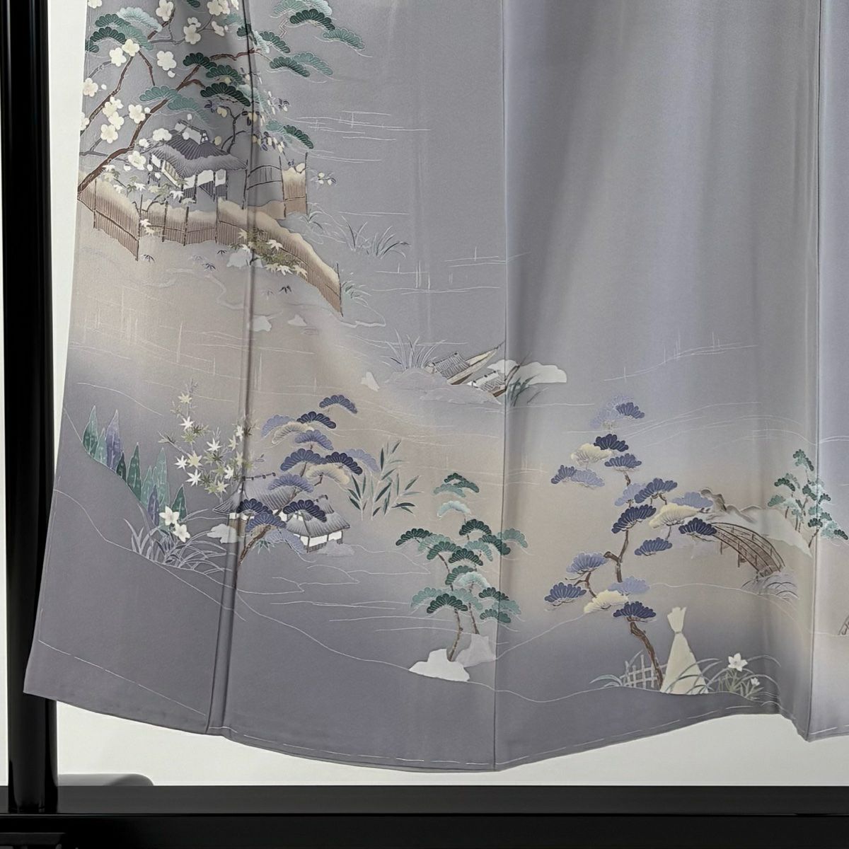 【庫存清倉】訪問服 身長150.5cm 袖長63cm S 雙層 松樹竹子梅花 家屋 染分 逐漸淡化 淺紫 純蠶絲 優品級 一個紋