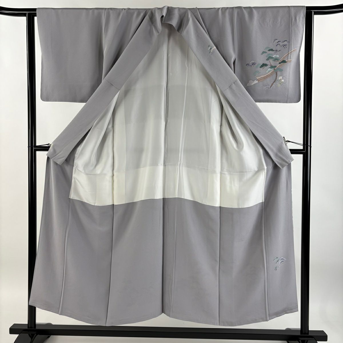 【庫存清倉】訪問服 身長150.5cm 袖長63cm S 雙層 松樹竹子梅花 家屋 染分 逐漸淡化 淺紫 純蠶絲 優品級 一個紋