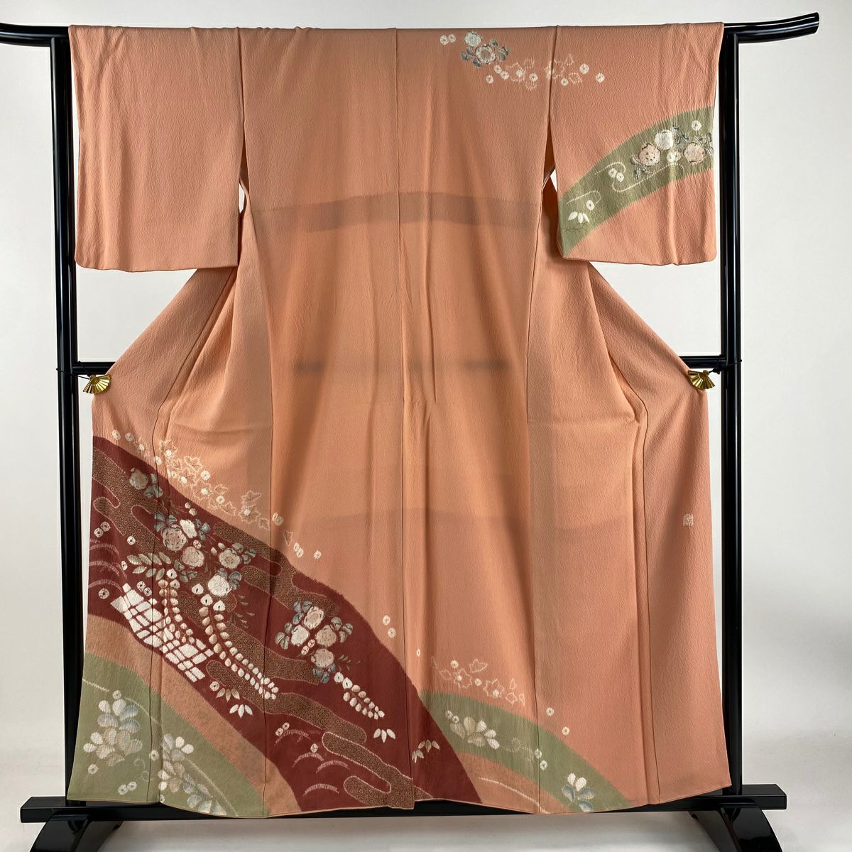 【庫存清倉】訪問服 身長158cm 袖長63.5cm S 雙層 滝泰 有落款 辻花染 楓 絞染 金彩裝飾 粉紅 純蠶絲 名品級