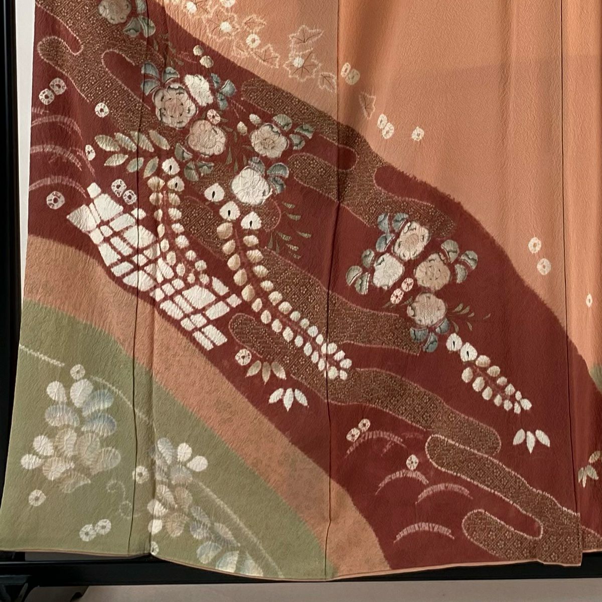 【庫存清倉】訪問服 身長158cm 袖長63.5cm S 雙層 滝泰 有落款 辻花染 楓 絞染 金彩裝飾 粉紅 純蠶絲 名品級