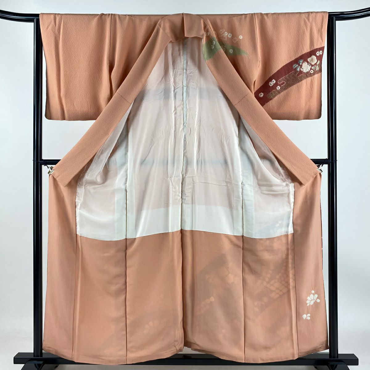 【庫存清倉】訪問服 身長158cm 袖長63.5cm S 雙層 滝泰 有落款 辻花染 楓 絞染 金彩裝飾 粉紅 純蠶絲 名品級