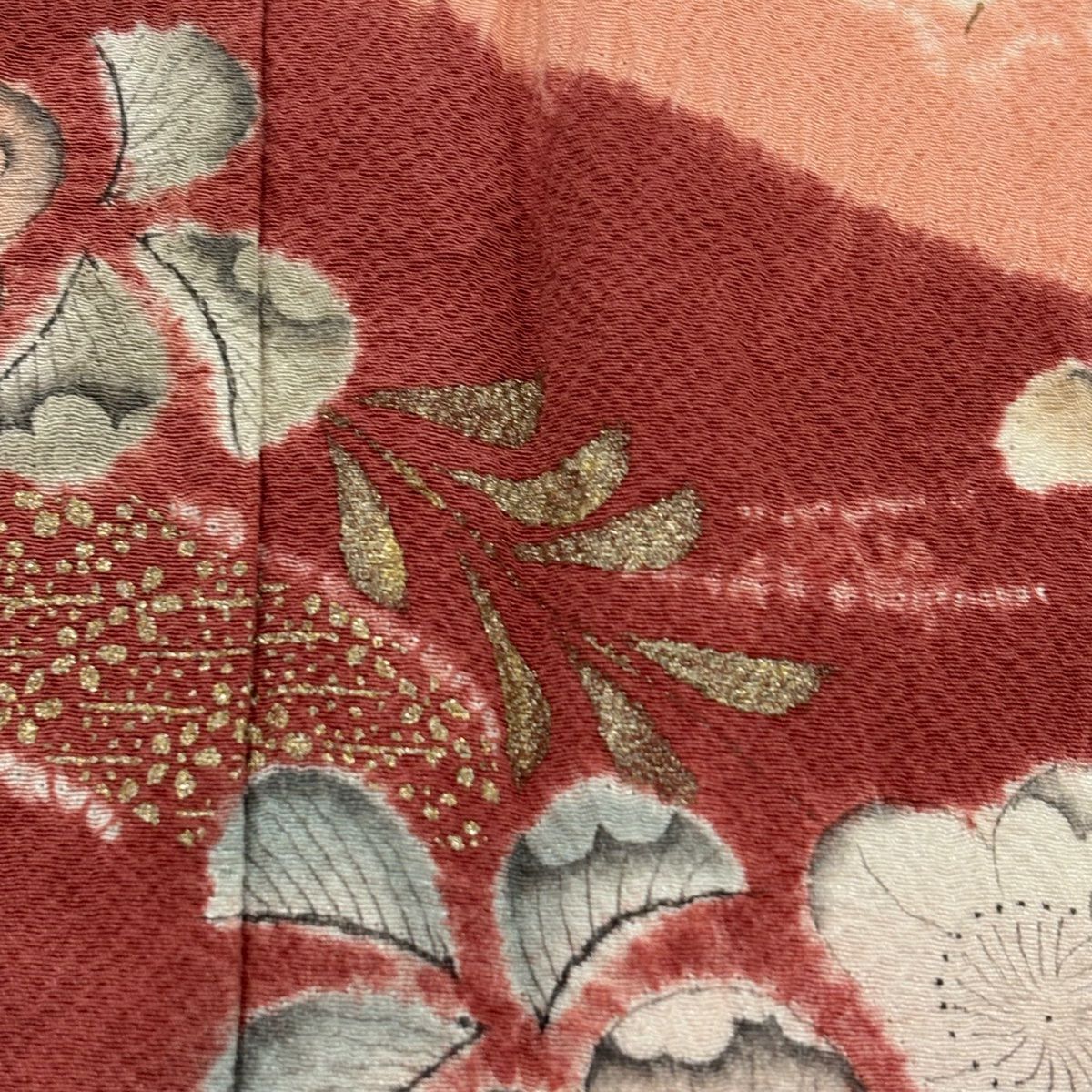 【庫存清倉】訪問服 身長158cm 袖長63.5cm S 雙層 滝泰 有落款 辻花染 楓 絞染 金彩裝飾 粉紅 純蠶絲 名品級