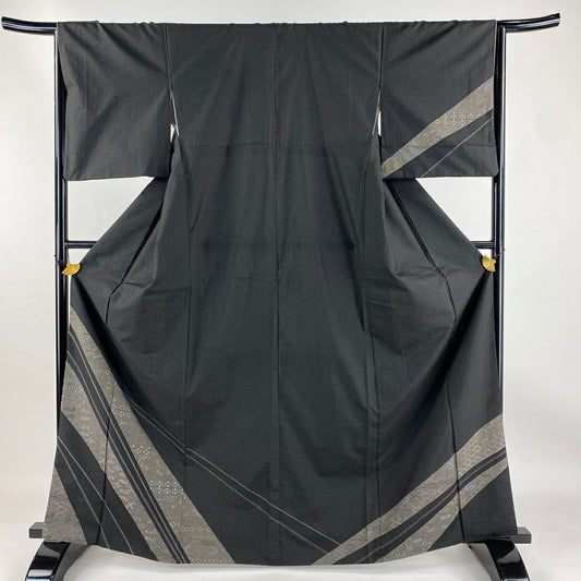 【清倉特賣】訪問服 身長166.5cm 袖長65cm M 雙層 紬織織 菱形 斜條紋 刺繡 墨色 純蠶絲 名品級