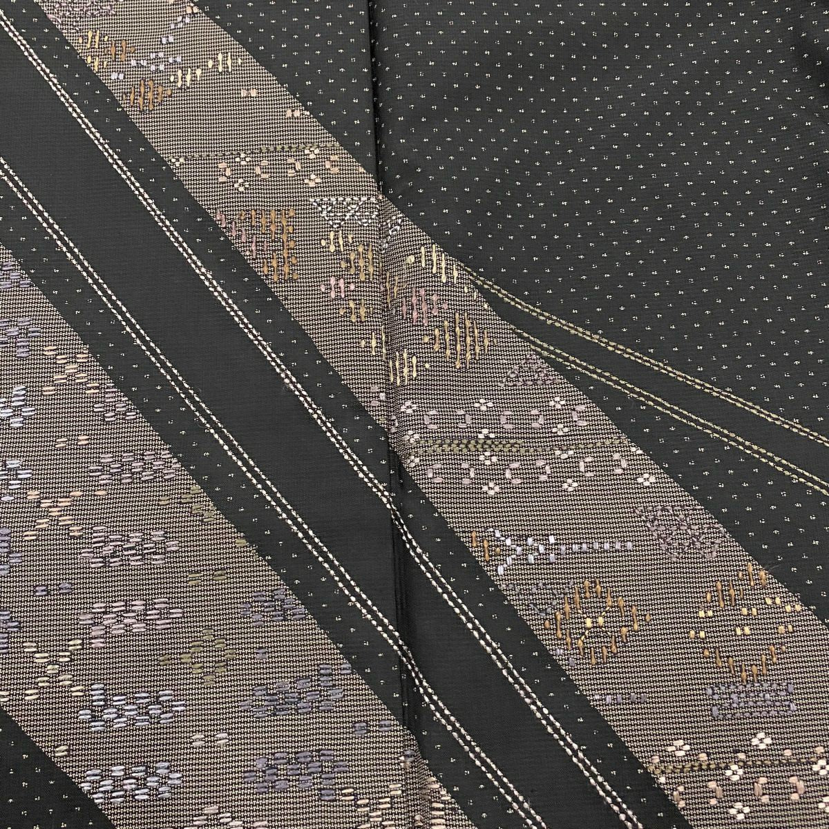 【清倉特賣】訪問服 身長166.5cm 袖長65cm M 雙層 紬織織 菱形 斜條紋 刺繡 墨色 純蠶絲 名品級