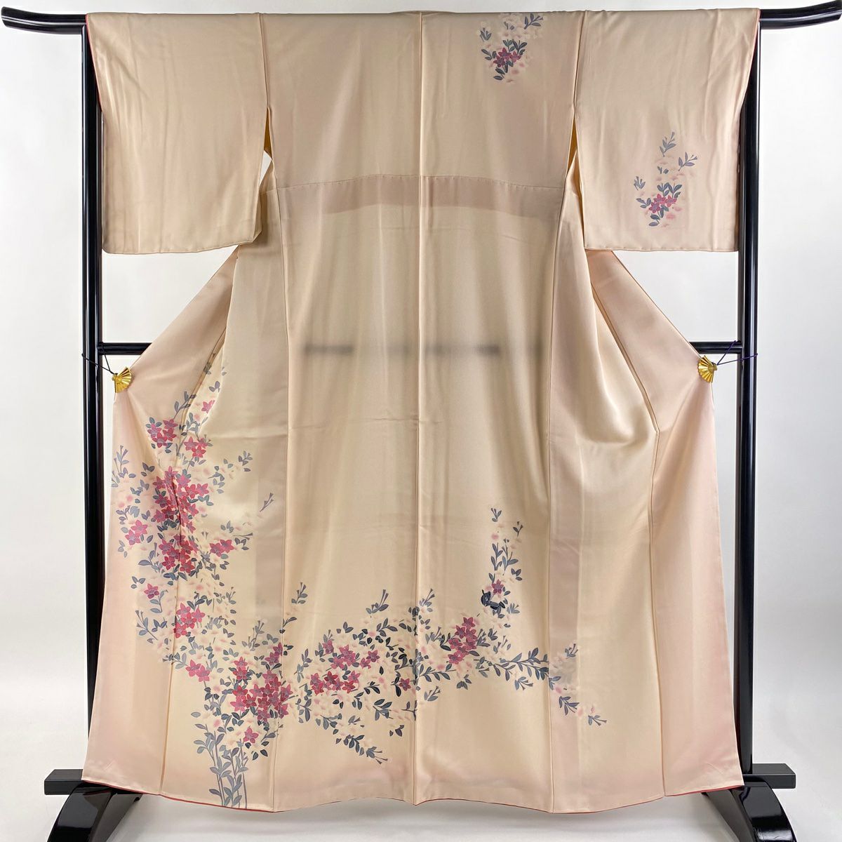 【庫存清倉】訪問服 身長162cm 袖長65cm M 雙層 草花紋紋 漸層 淺粉色 純蠶絲 優品級