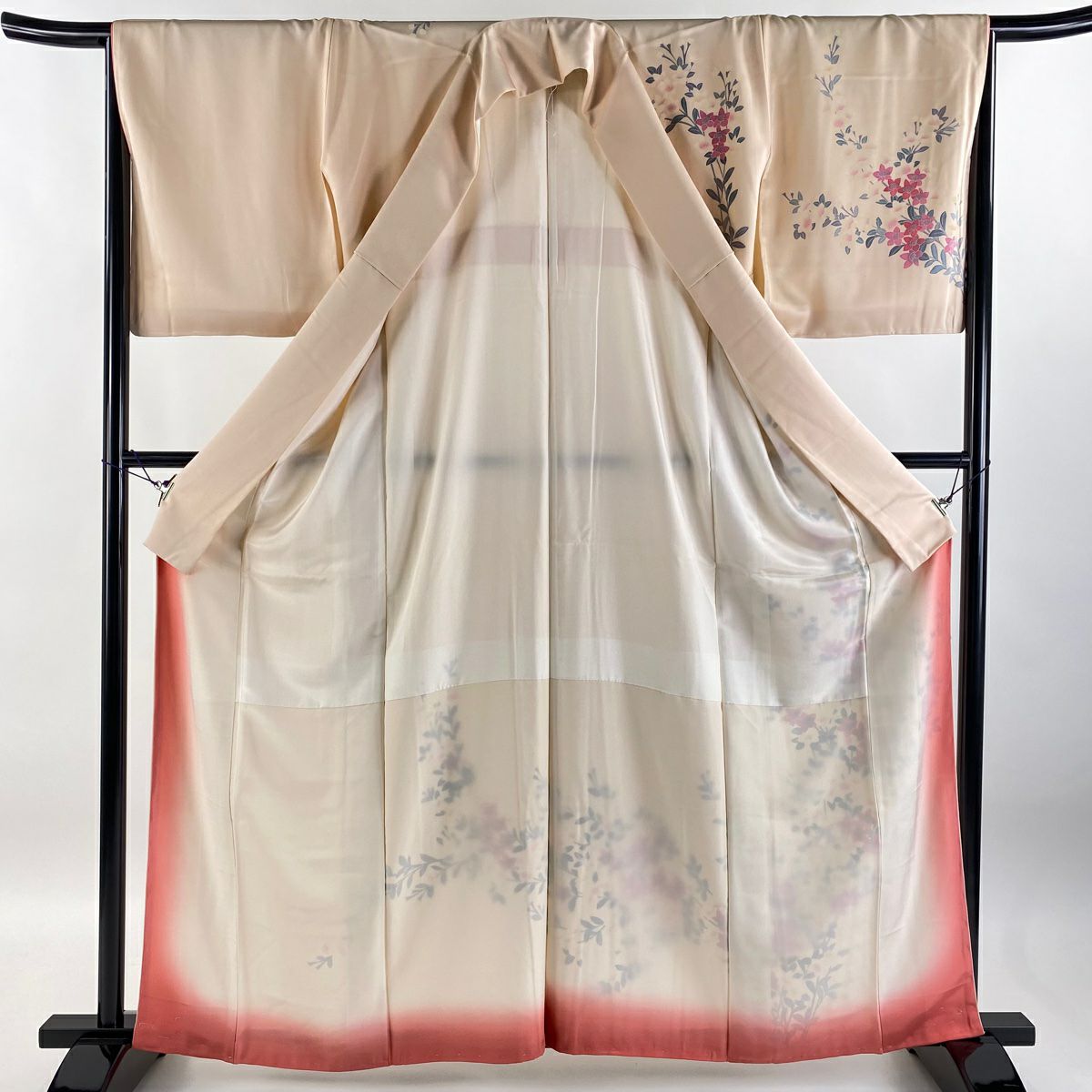 【庫存清倉】訪問服 身長162cm 袖長65cm M 雙層 草花紋紋 漸層 淺粉色 純蠶絲 優品級