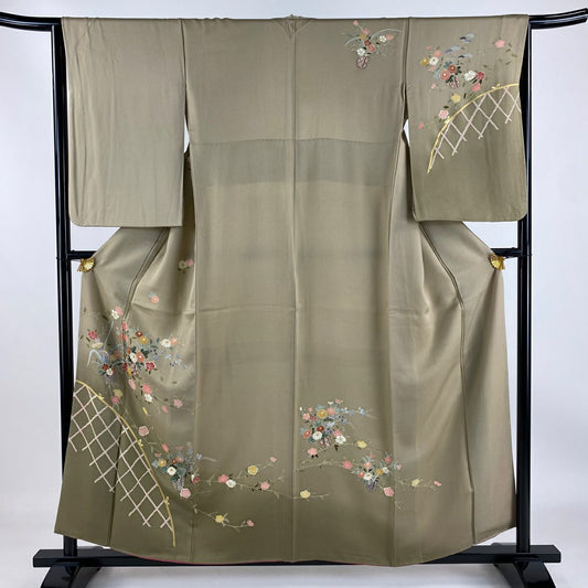 【庫存清倉】訪問服 身長158cm 袖長64cm M 雙層 花籠 光悅垣 金銀彩 漸層 灰茶 純蠶絲 優品級