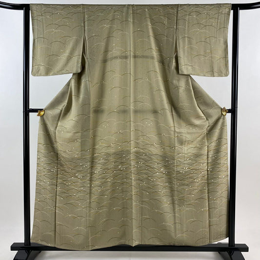 【庫存清倉】訪問服 身長157cm 袖長63cm S 雙層 露芝地紋 淺茶 純蠶絲 優品級