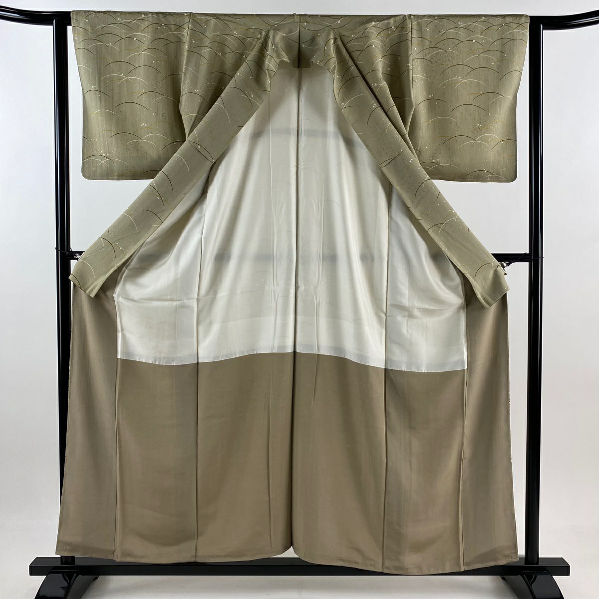 【庫存清倉】訪問服 身長157cm 袖長63cm S 雙層 露芝地紋 淺茶 純蠶絲 優品級