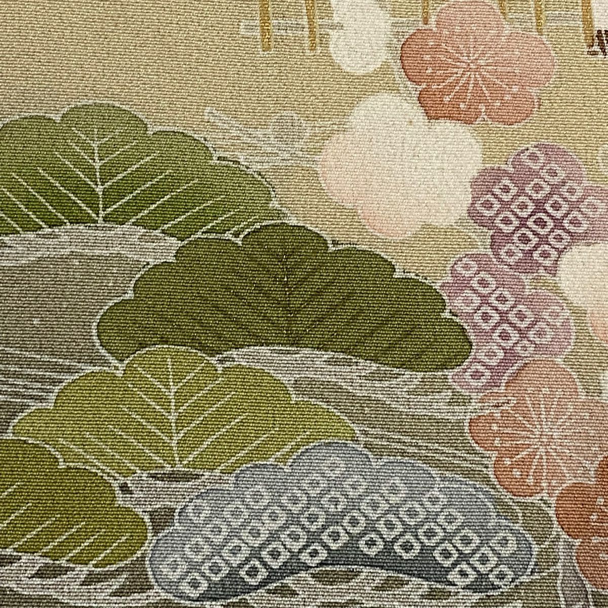 【庫存清倉】訪問服 身長161cm 袖長65.5cm M 雙層 風景 松樹竹子梅花 金銀彩 漸層 灰綠 純蠶絲 優品級 一個紋
