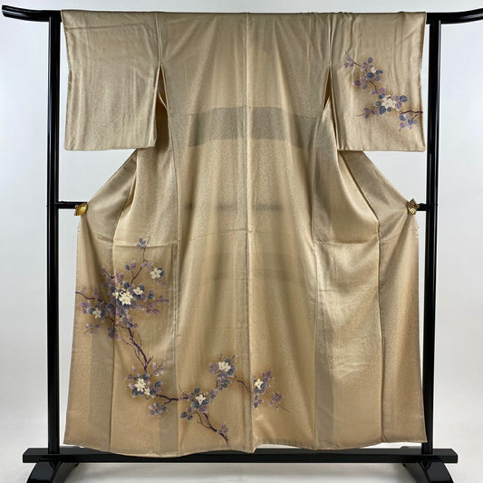 【庫存清倉】 付下 身長155.5cm 袖長62cm S 雙層 枝花 地紋 漸層 米色 純蠶絲 美品 秀品級