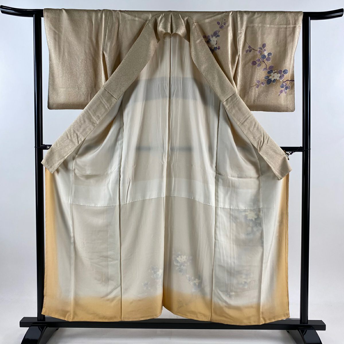 【庫存清倉】 付下 身長155.5cm 袖長62cm S 雙層 枝花 地紋 漸層 米色 純蠶絲 美品 秀品級