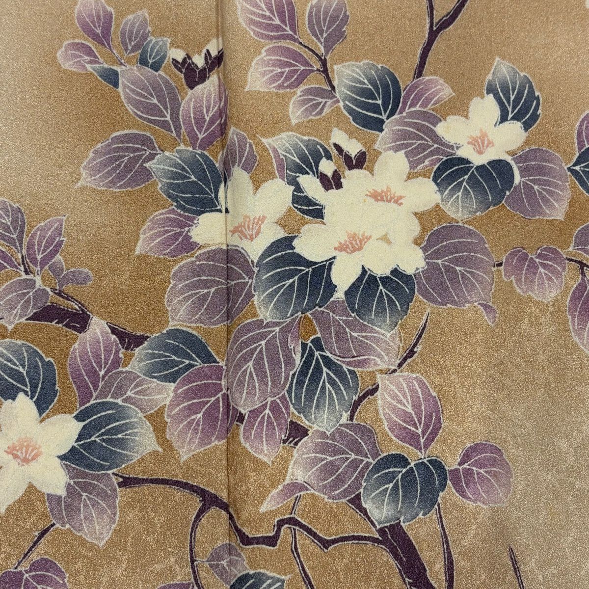 【庫存清倉】 付下 身長155.5cm 袖長62cm S 雙層 枝花 地紋 漸層 米色 純蠶絲 美品 秀品級