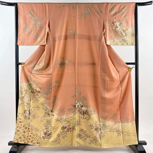 【庫存清倉】訪問服 身長161.5cm 袖長63cm S 雙層 雪輪 橘 金絲 金銀彩 粉色 純蠶絲 優品級