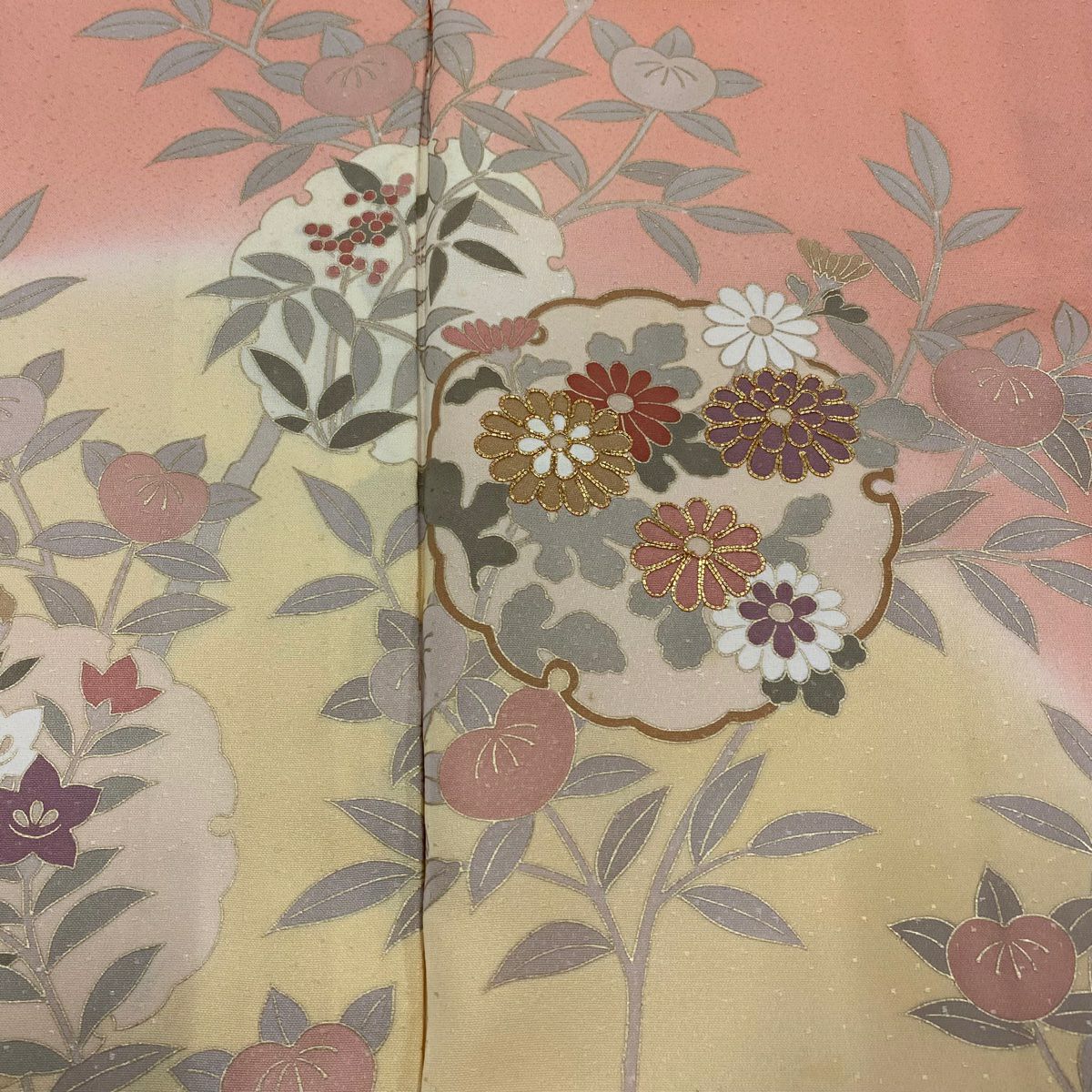 【庫存清倉】訪問服 身長161.5cm 袖長63cm S 雙層 雪輪 橘 金絲 金銀彩 粉色 純蠶絲 優品級