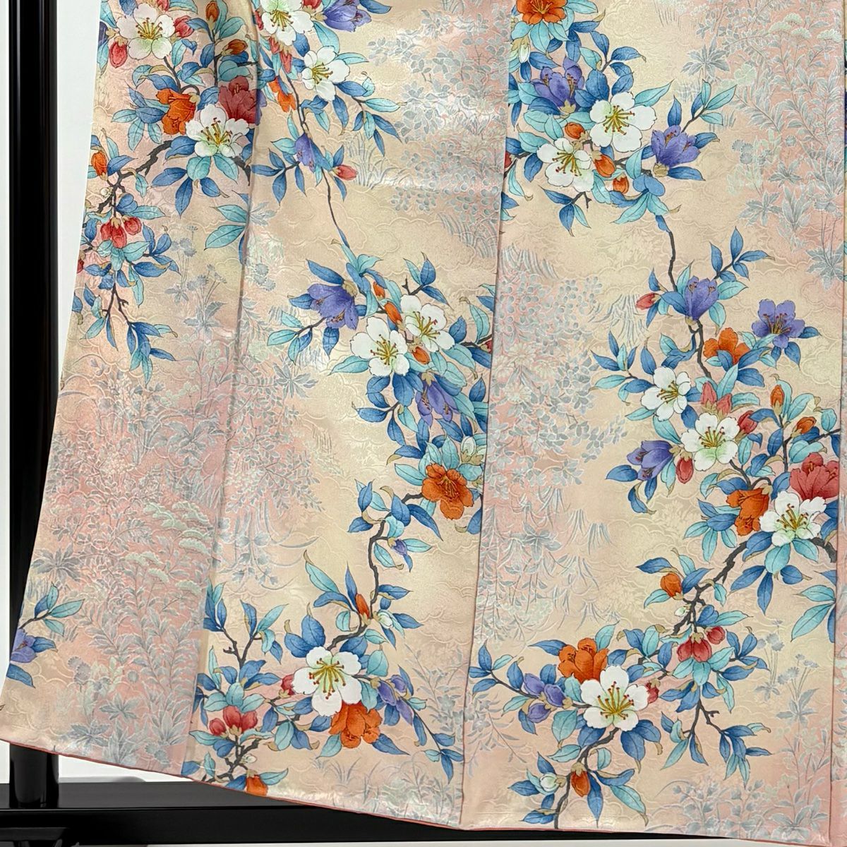 【庫存清倉】 小紋 身長159.5cm 袖長64cm M 雙層 枝花 草花紋 粉米色 化纖 美品 秀品級
