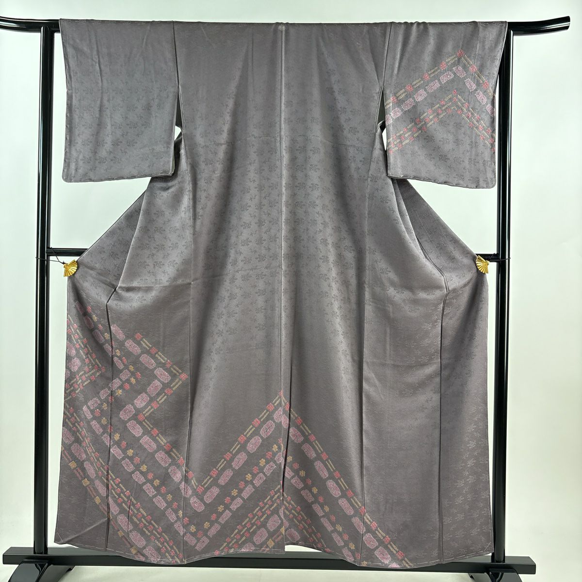 【庫存清倉】訪問服 身長157cm 袖長63.5cm S 雙層 地紋 幾何學 絞染 灰紫 純蠶絲 美品 秀品級 一個紋
