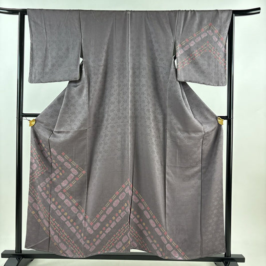 【庫存清倉】訪問服 身長157cm 袖長63.5cm S 雙層 地紋 幾何學 絞染 灰紫 純蠶絲 美品 秀品級 一個紋
