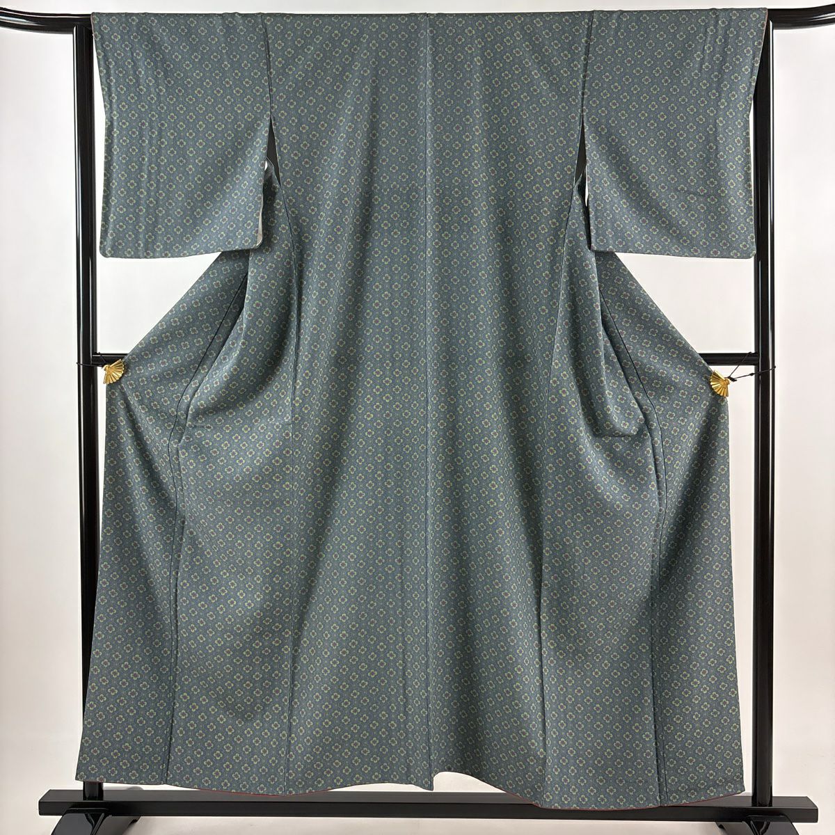 【庫存清倉】 小紋 身長155cm 袖長63cm S 雙層 花 幾何圖案 灰 純蠶絲 美品 秀品級